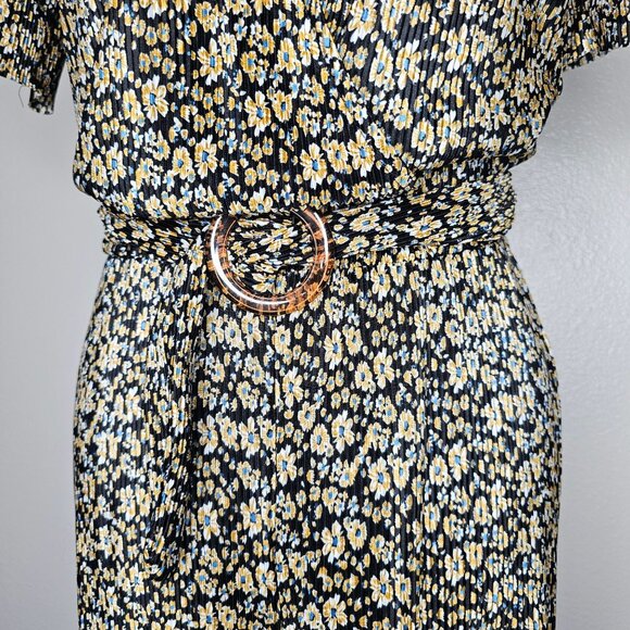 Zara M Black Floral Micro Pleat V Neck Jumpsuit Boho Wedding Special Occasion - Picture 3 of 7